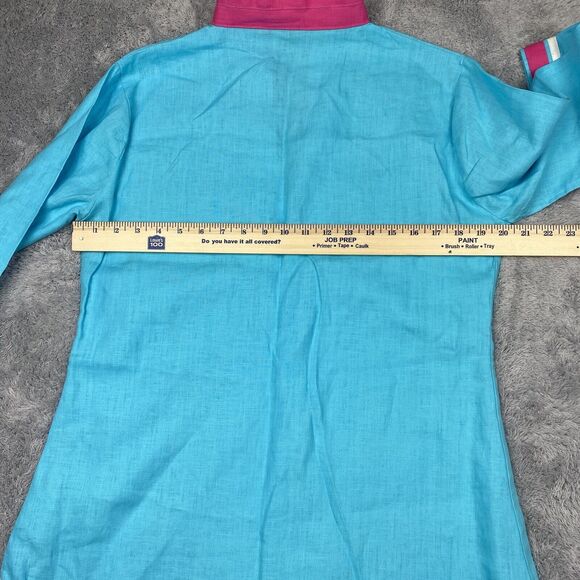 Guru NYC Tunic Shirt Women Medium Blue Pink European Linen - Picture 9 of 13